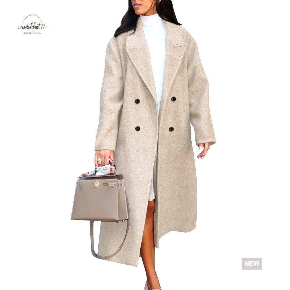 Long Pea Coat Double Breasted Trench Overcoat Classic Relaxed Fit Fall Winter